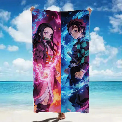 Classic Demon Slayer printed 2026 Beach Towel skin friendly portable towel for beach bathing camping and household daily use