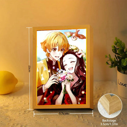 Anime Figure Light Painting Photo Frame USB Night Light Tanjirou Nezuko Zenitsu Action Led Lamps Bedroom Decor Chirstmas Gifts