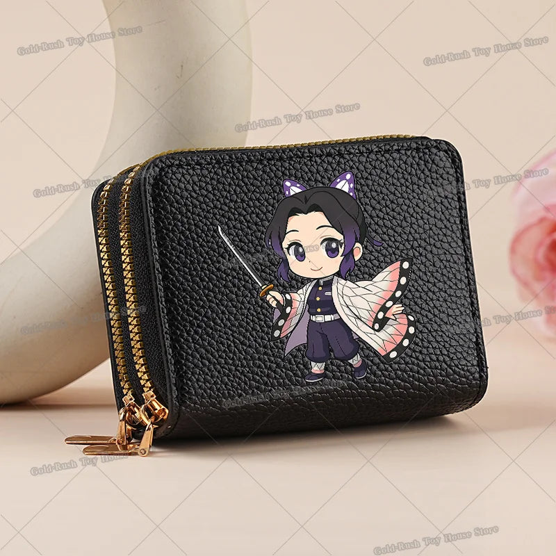 Demon Slayer Kamado Nezuko Women Short PU Wallet Tsuyuri Kanawo Kochou Shinobu ID Card Horders Multi-card Billfold Coin Purses