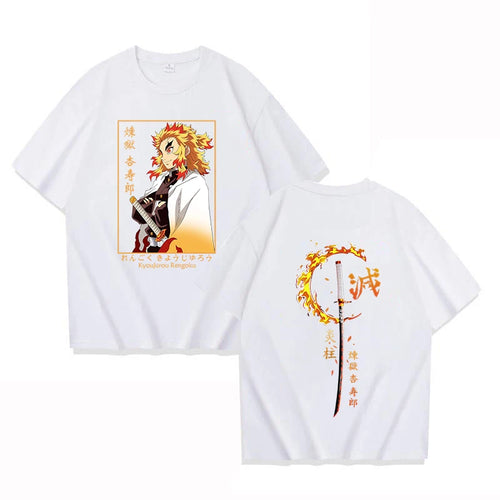 Demon Slayer Kyojuro Rengoku Pure Cotton T-shirt 2026 Summer New Anime Printed Loose Casual Parent Child Short Sleeve Top