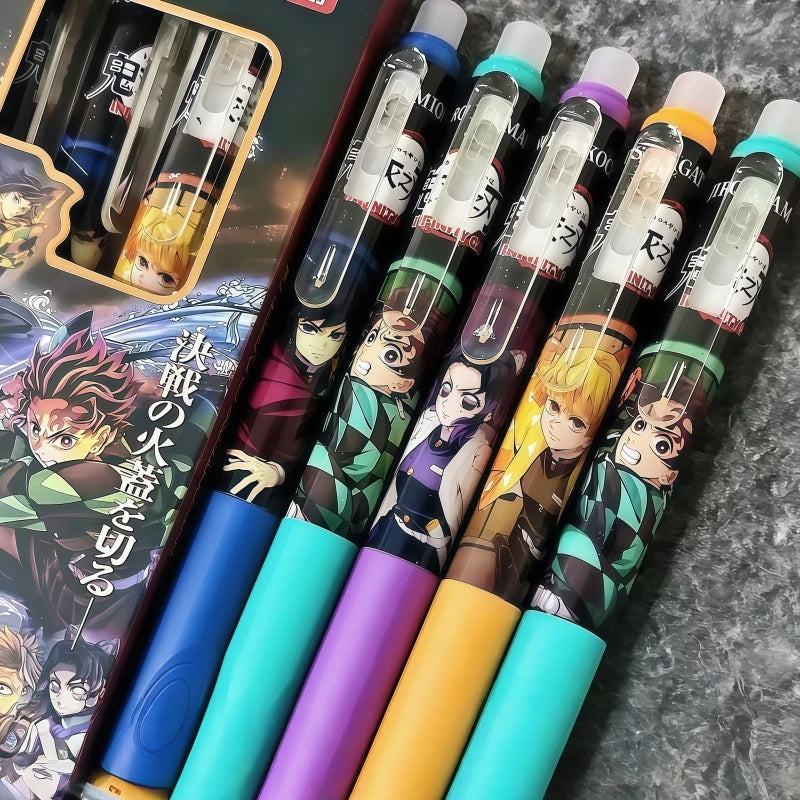 4pcs Demon Slayer erasable pens cartoon anime retractable pens ST quick-dry 0.5mm ballpoint pens for students study stationery