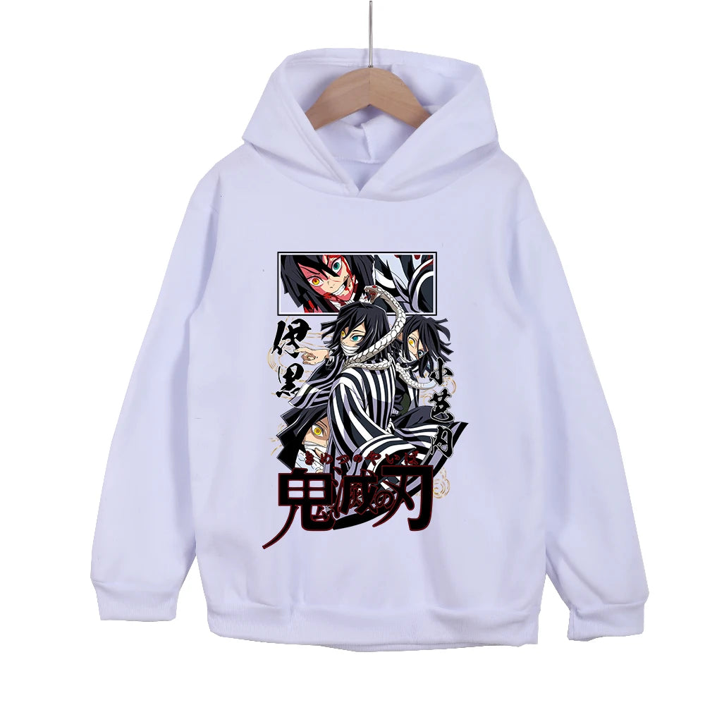 Demon Slayer Obanai Iguro Cotton Hooded Sweatshirt for Kids Unisex Anime Pullover Casual Wear 100-160cm