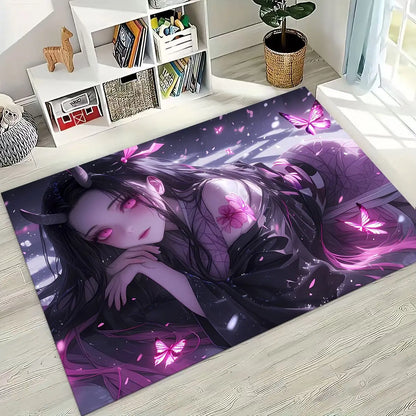 Anime Demon S-Slayer Kamado Nezuko Tanjirou Cartoon Rug for Bedroom Living Room Sofa Home Doormat Decor,Kids Non-slip Floor Mat