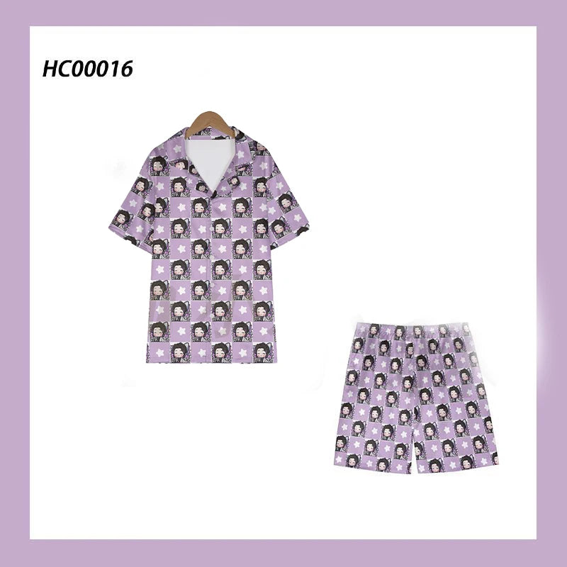 Anime Cosplay Homewear Demon Slayer Agatsuma Zenitsu Cute Pajama Set Demon Girl Pink Pattern Nightwear Loungewear Holiday Gift