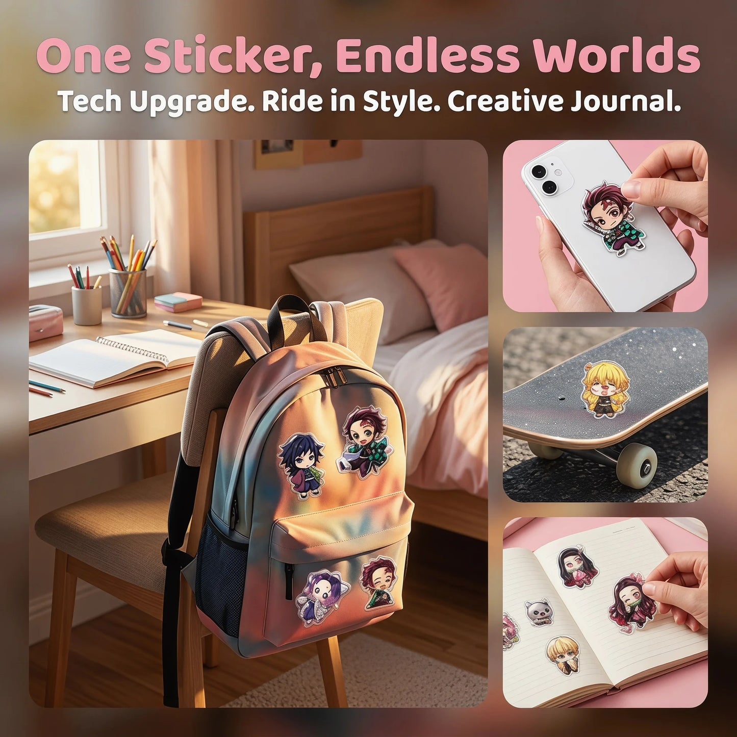 Anime Demon Slayer Style3D Crystal Epoxy Stickers Q Characters Decals for Phone Case Laptop Scrapbooking DIY Crafts Accessories