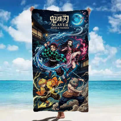 Demon Slayer 2026 Beach Towel soft quick dry microfiber with classic anime character print for beach camping and daily home use