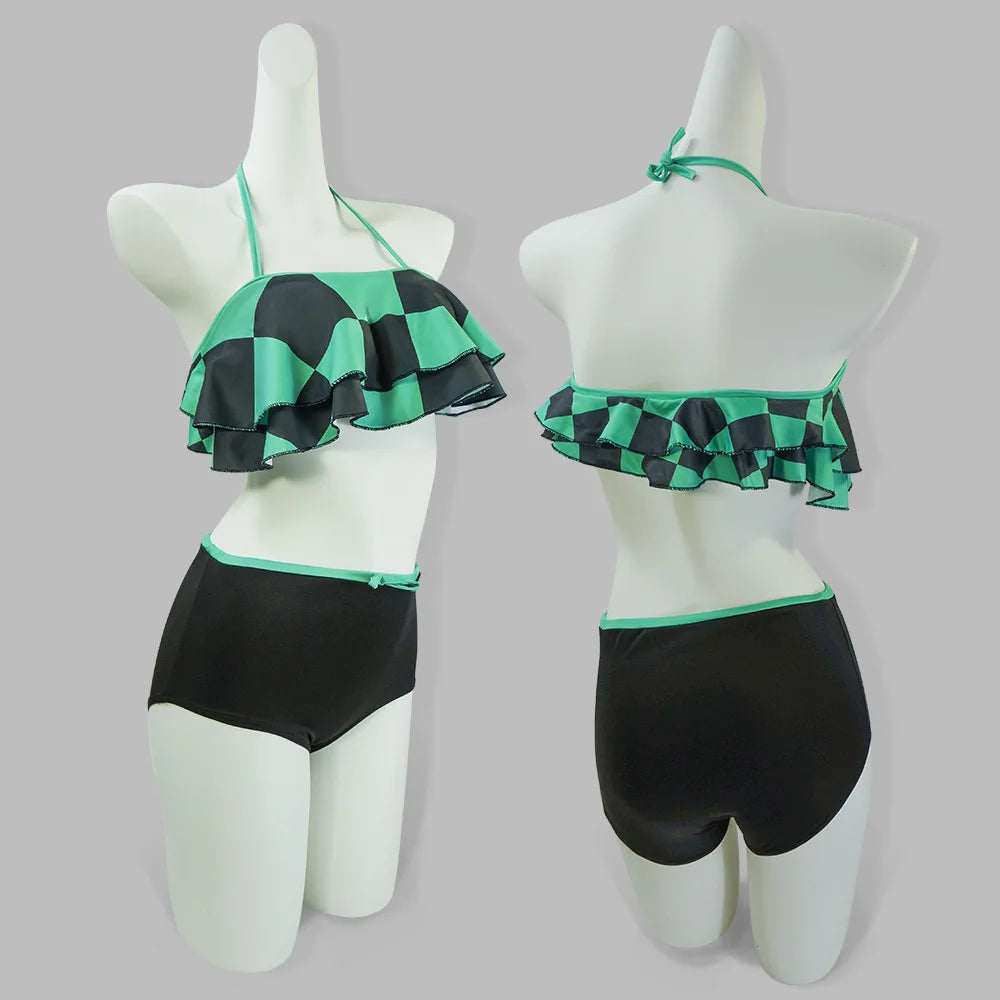 Anime Demonn Slayer Cosplay Swimsuit Shinobu Kimetsu No Yaiba Tanjiro Nezuko Bathing Suit for Pool Beach Party Cosplay Costume