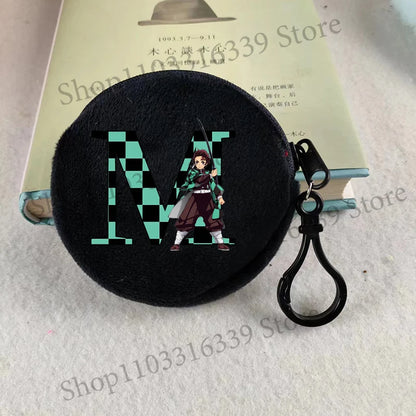 Demon Slayer Coin Purse Anime Figure Tanjiro Letters A-Z Wallet Key Earphones Storage Pouch Round Mini Zero Wallet Merchandise