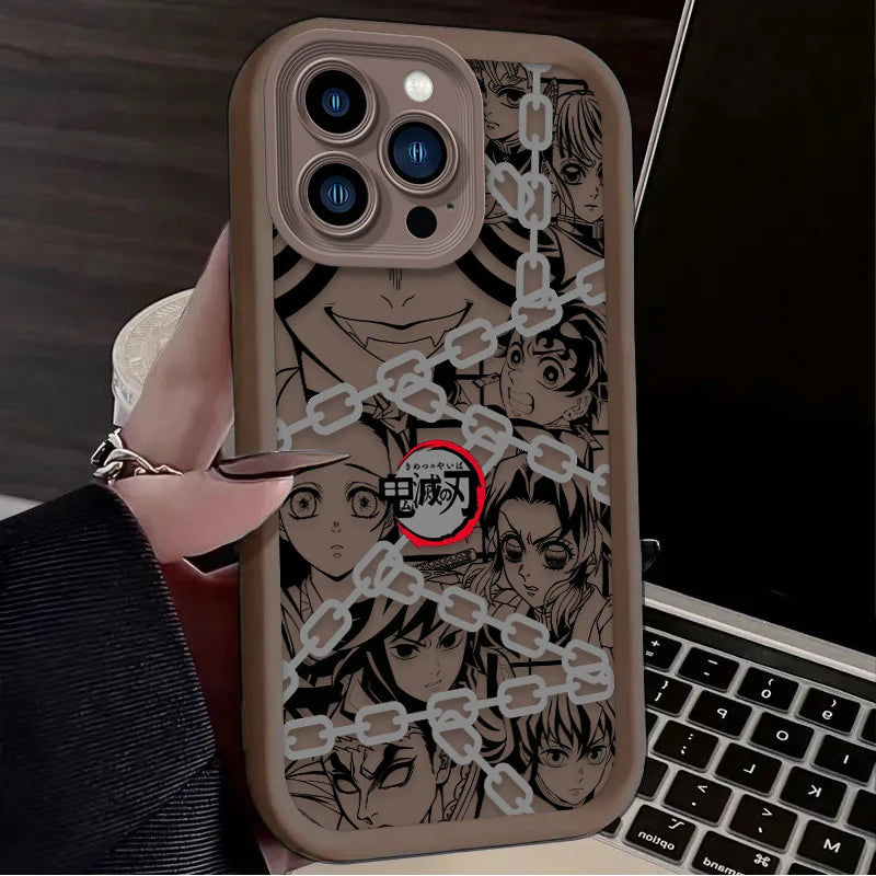 Demon Slayer Anime Line Art Cool Soft Phone Case for IPhone 17 Air 16 16E 15 14 13 12 11 Pro Max X XS X S Max XR SE 2020 SE4 7 8