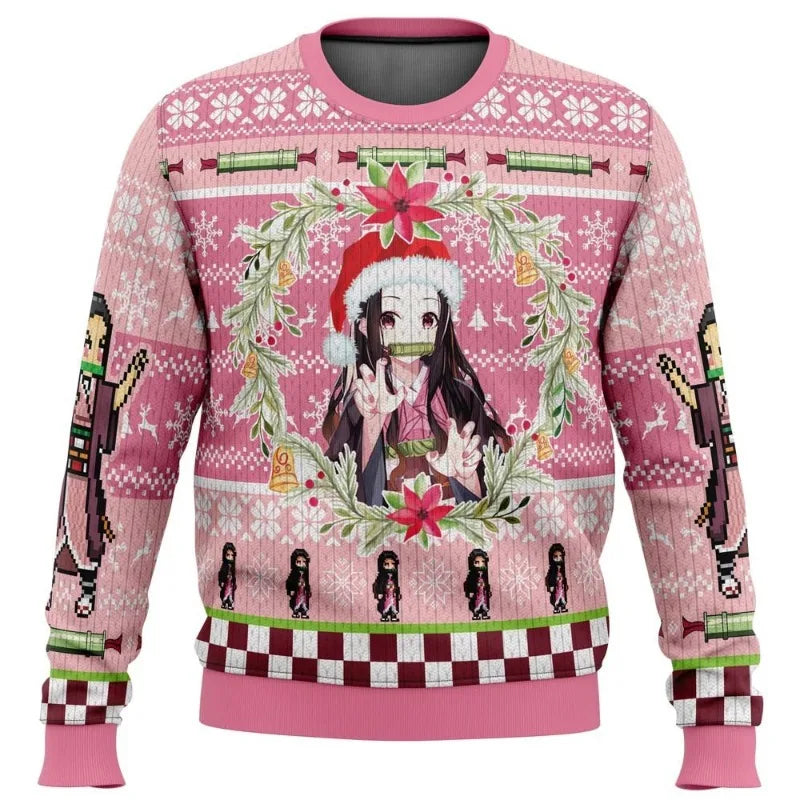Demon Slayers Winter Christmas Series Blade Round Neck Hoodie Printed Imitation Sweater Knitted Daily Necessities