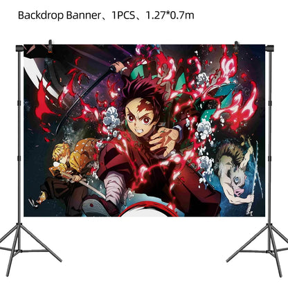 Demon Slayer Birthday Party Background Cloth Banner Balloons Paper Plates Napkins Tablecloth For Holiday Party Decor Supplies