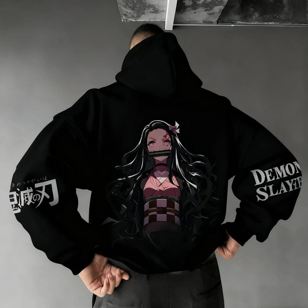Demon Slayer Men's Hoodie Sweatshirt Kamado Nezuko Anime Spring Autumn Winter Boy Harajuku Long-sleeved Parent-child Outfit