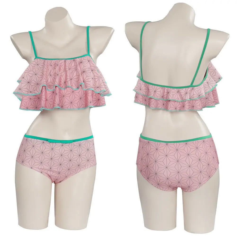 Anime Demonn Slayer Cosplay Swimsuit Shinobu Kimetsu No Yaiba Tanjiro Nezuko Bathing Suit for Pool Beach Party Cosplay Costume