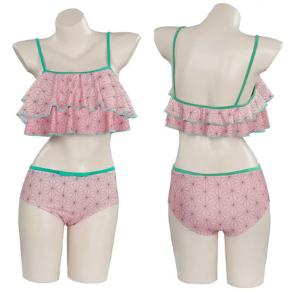 Anime Demonn Slayer Cosplay Swimsuit Shinobu Kimetsu No Yaiba Tanjiro Nezuko Bathing Suit for Pool Beach Party Cosplay Costume