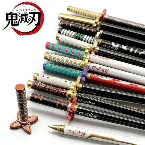 New 17 Styles Japan Anime Demon Slayer Model Gel Pen 0.5mm Black Refill Cosplay Prop Kid Student Gift SlayerWeapon Sword