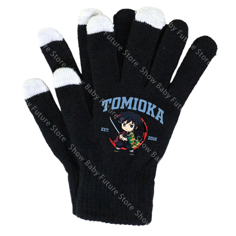 19CM Adult Gloves Demon Slayer Infinity Castle Boys Gloves Cartoon Tanjirou Screen Gloved Winter Anime Kids Birthday Cute Gifts