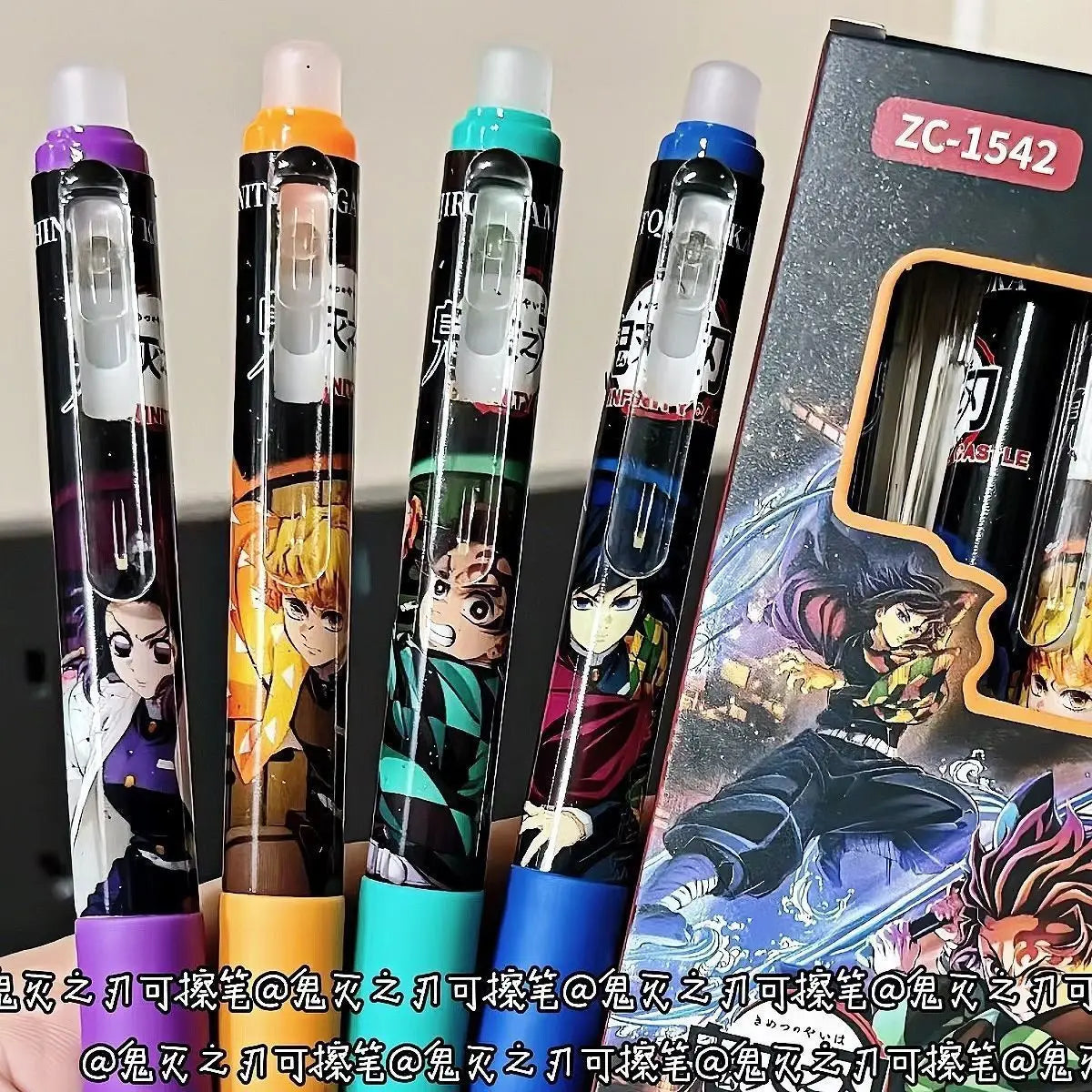 4pcs Demon Slayer erasable pens cartoon anime retractable pens ST quick-dry 0.5mm ballpoint pens for students study stationery