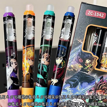 4pcs Demon Slayer erasable pens cartoon anime retractable pens ST quick-dry 0.5mm ballpoint pens for students study stationery