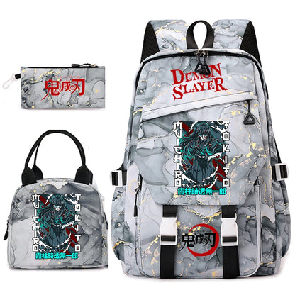Demon Slayer Anime Backpack Set for Girls Demon Slayer 3Pcs School Bag Lunch Kit Pouch