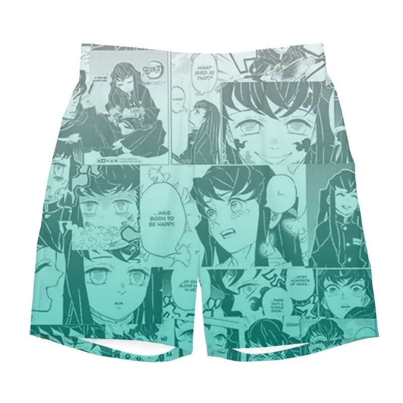 2026 Summer Demon Slayer Muichiro Tokito Board Shorts Pants Manga Style for Adults and Children Beach Shorts Casual Sports Wear