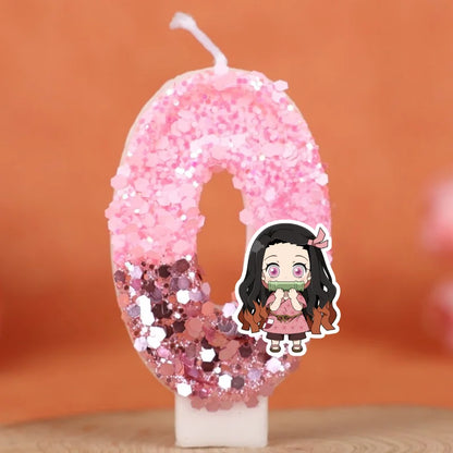 Demon Slayer Theme Digital Candle Number 0-9 Kids Birthday Cake Decoration Supplies Cartoon Party Accessories Supplies