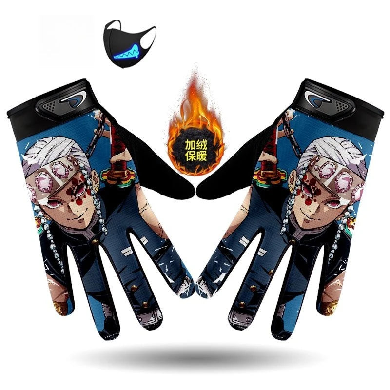 Demons Slayers Tanjiro Kamado Children's Warm Plus Velvet Ski Five-finger Gloves Men and Women Winter Cartoon Nezuko Gloves