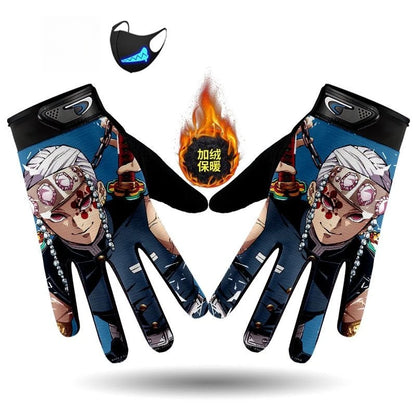 Demons Slayers Tanjiro Kamado Children's Warm Plus Velvet Ski Five-finger Gloves Men and Women Winter Cartoon Nezuko Gloves