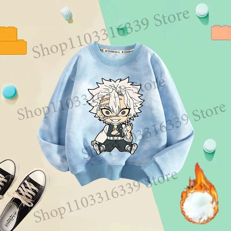 Demon Slayer Children Tie-dyed Sweatshirts Giyu Tomioka Nezuko Boy Girl Hoodie Anime Cute Pullover Fashion Tops Autumn Clothing