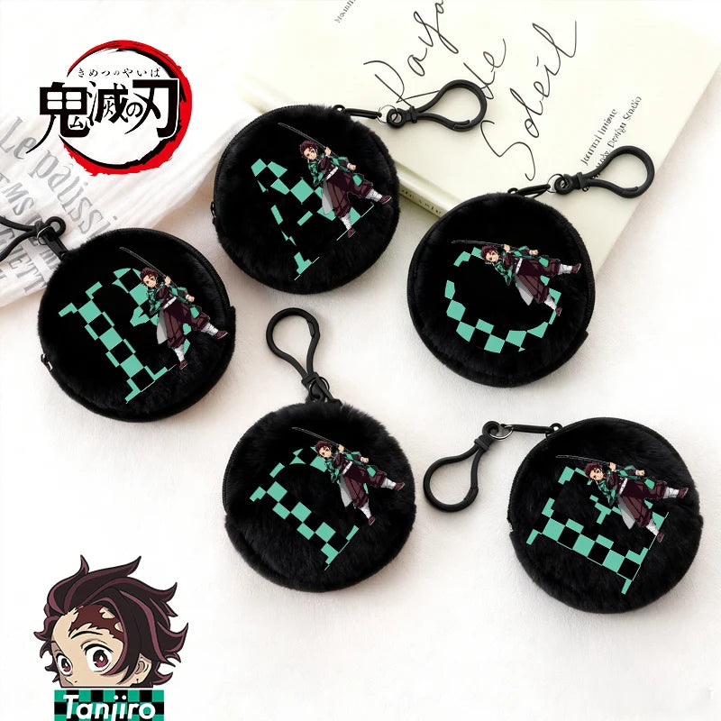 Demon Slayer Coin Purse Anime Figure Tanjiro Letters A-Z Wallet Key Earphones Storage Pouch Round Mini Zero Wallet Merchandise