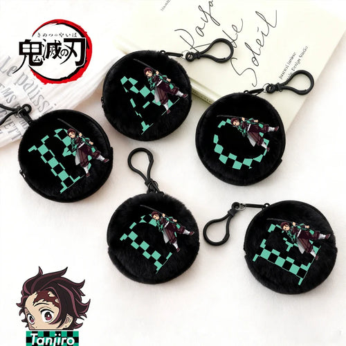 Demon Slayer Coin Purse Anime Figure Tanjiro Letters A-Z Wallet Key Earphones Storage Pouch Round Mini Zero Wallet Merchandise