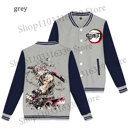Demon Slayer Baseball Jacket Autumn Winter Jacket Coat Man Woman Giyu Tomioka Muichiro Tokito Anime Clothing Adult Harajuku Coat