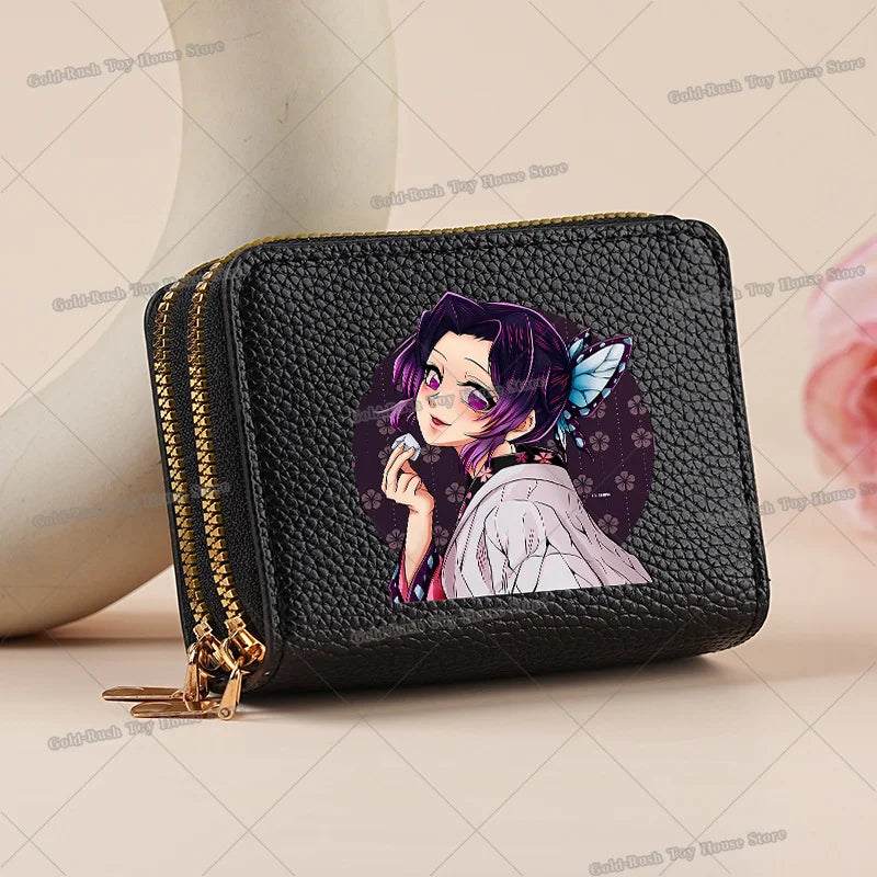 Demon Slayer Kamado Nezuko Women Short PU Wallet Tsuyuri Kanawo Kochou Shinobu ID Card Horders Multi-card Billfold Coin Purses