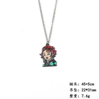 Anime Demon Slayer Cosplay Accessory Kimetsu No Yaiba Pendant Necklace Tanjiro Kamado Spray Paint Oil Drop Alloy Charm Jewelry