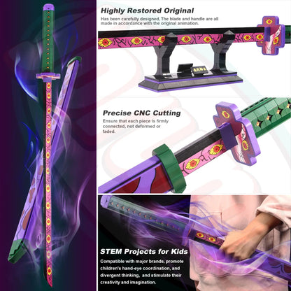 Demon Slayer Kokushibo Nichirin Sword Building Set, Anime Katana with Stand, Cosplay Collectible Model for Fans Teens Adults 14+
