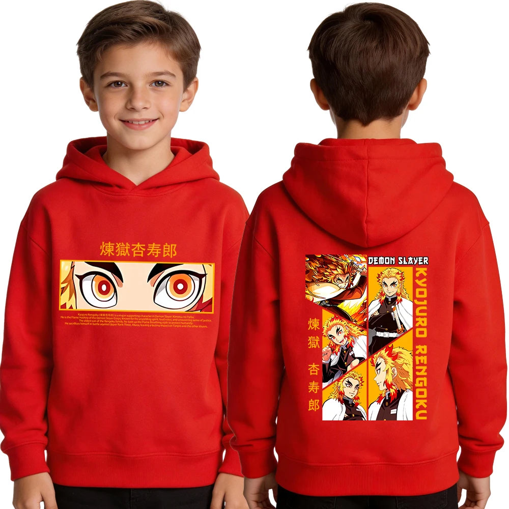 Kyojuro Rengoku Hoodie for Boys Anime Print Kimetsu no Yaiba Cosplay Sweatshirt Teen Kid Pullover Top
