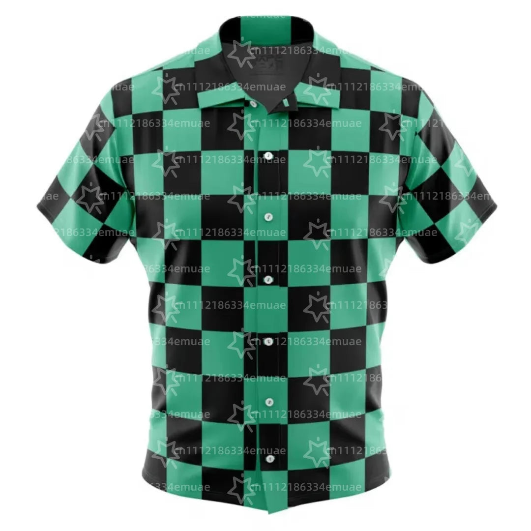 2026 Tanjiro Kamado Demon Slayer Button Up Hawaiian Shirt Sports Dry Quickly Men's Shirt Children's Clothing Tee Top Y2k Woman