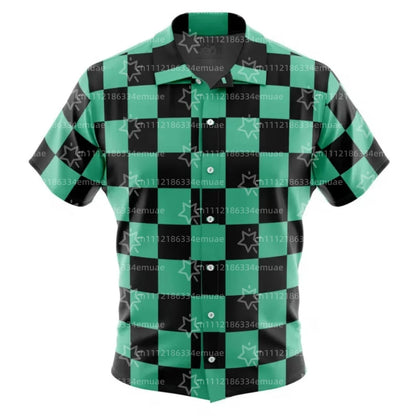 2026 Tanjiro Kamado Demon Slayer Button Up Hawaiian Shirt Sports Dry Quickly Men's Shirt Children's Clothing Tee Top Y2k Woman