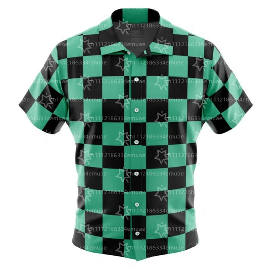 2026 Tanjiro Kamado Demon Slayer Button Up Hawaiian Shirt Sports Dry Quickly Men's Shirt Children's Clothing Tee Top Y2k Woman