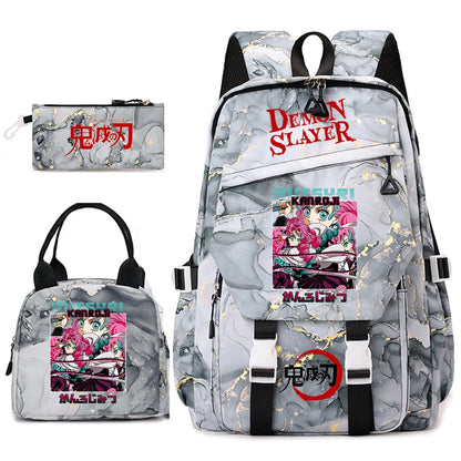 Demon Slayer Anime Backpack Set for Girls Demon Slayer 3Pcs School Bag Lunch Kit Pouch