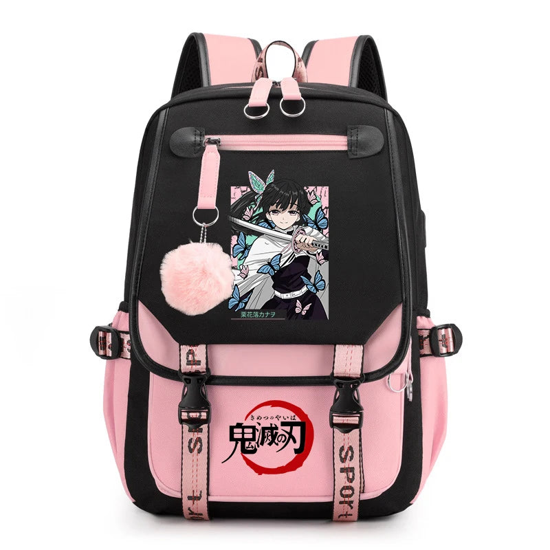 Demon Slayer Anime Print Backpack for Girls Casual School Bookbag Lightweight Teen Travel Rucksack