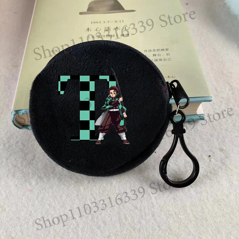 Demon Slayer Coin Purse Anime Figure Tanjiro Letters A-Z Wallet Key Earphones Storage Pouch Round Mini Zero Wallet Merchandise
