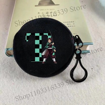 Demon Slayer Coin Purse Anime Figure Tanjiro Letters A-Z Wallet Key Earphones Storage Pouch Round Mini Zero Wallet Merchandise