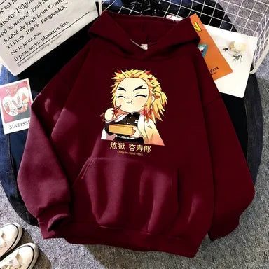 2025 New Autumn Winter Fashion Long Sleeve Funny Anime Rengoku Kyoujurou Printed Hoodies Casual Loose Sweatshirt for Men Women