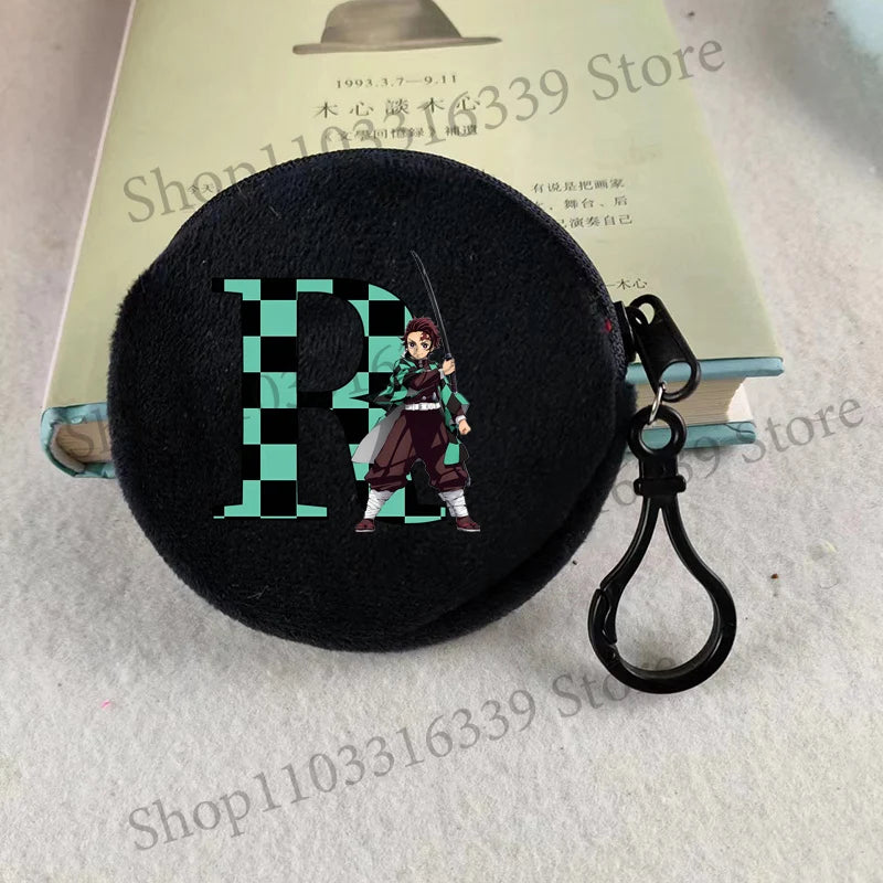 Demon Slayer Coin Purse Anime Figure Tanjiro Letters A-Z Wallet Key Earphones Storage Pouch Round Mini Zero Wallet Merchandise