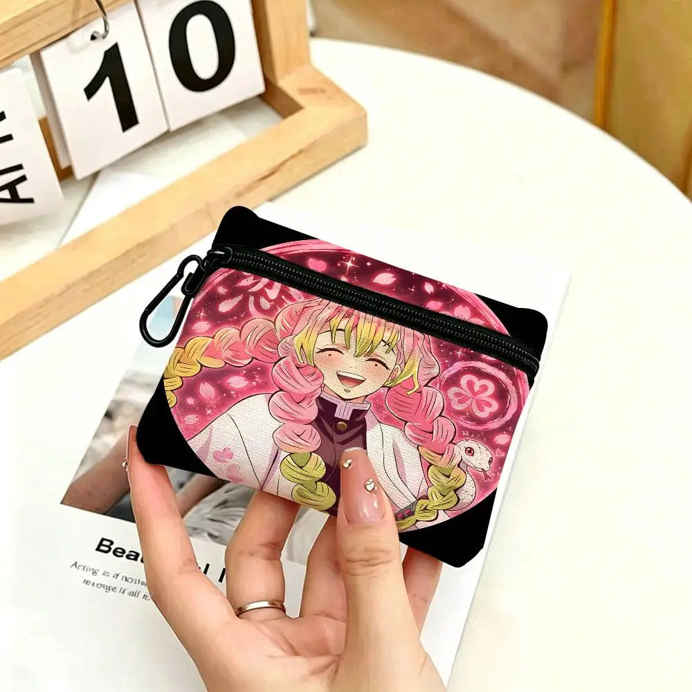 Anime Demon Slayer Multifunctional Oxford Cloth Small Pouch With Hook Mini Coin Wallet Earbud Storage Bag