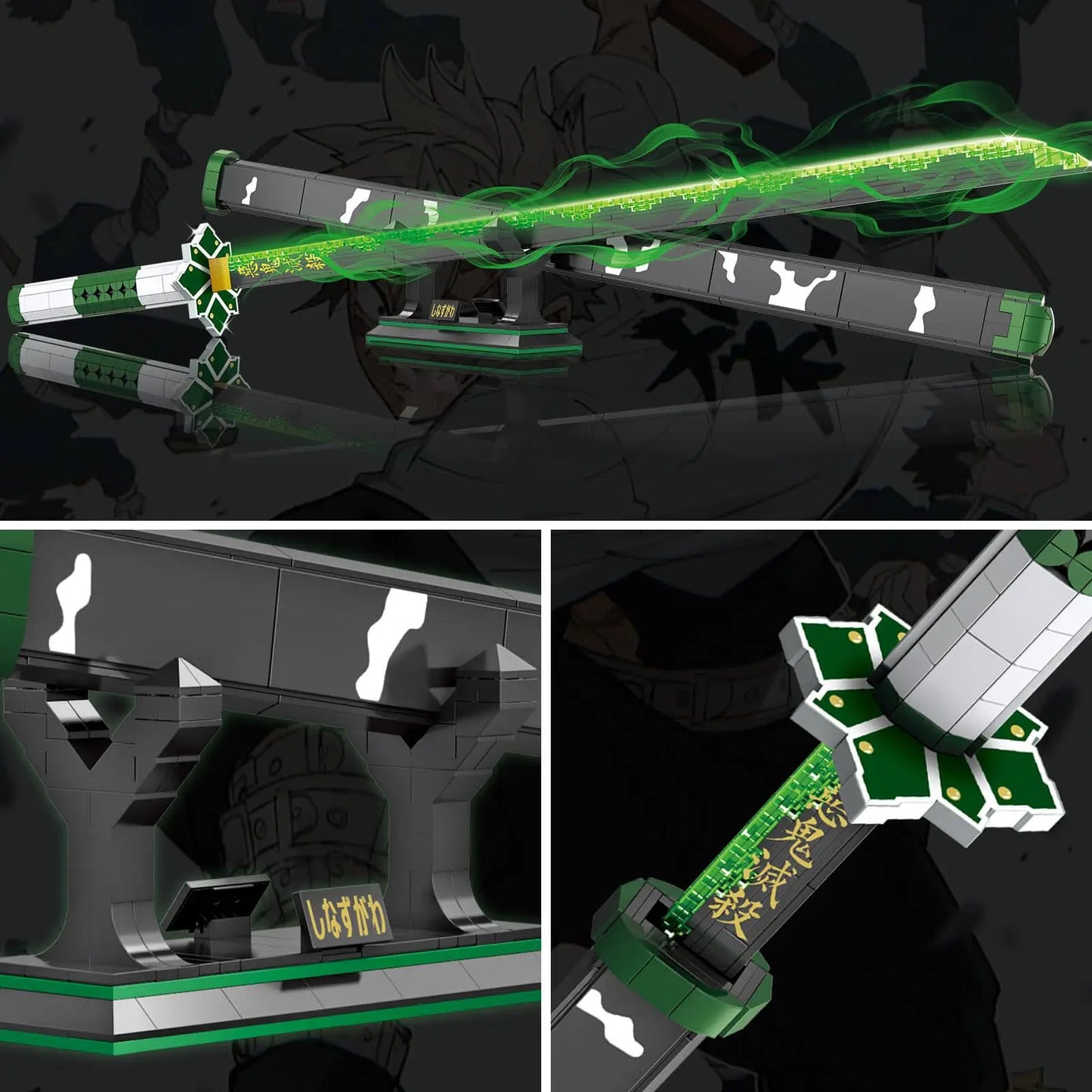 Demon Anime Sword Building Set, 39in Sanemi Sword Building Block with Scabbard and Stand, Anime Katana Sword Set Collectible