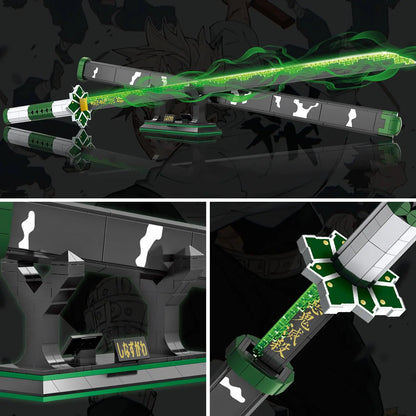 Demon Anime Sword Building Set, 39in Sanemi Sword Building Block with Scabbard and Stand, Anime Katana Sword Set Collectible