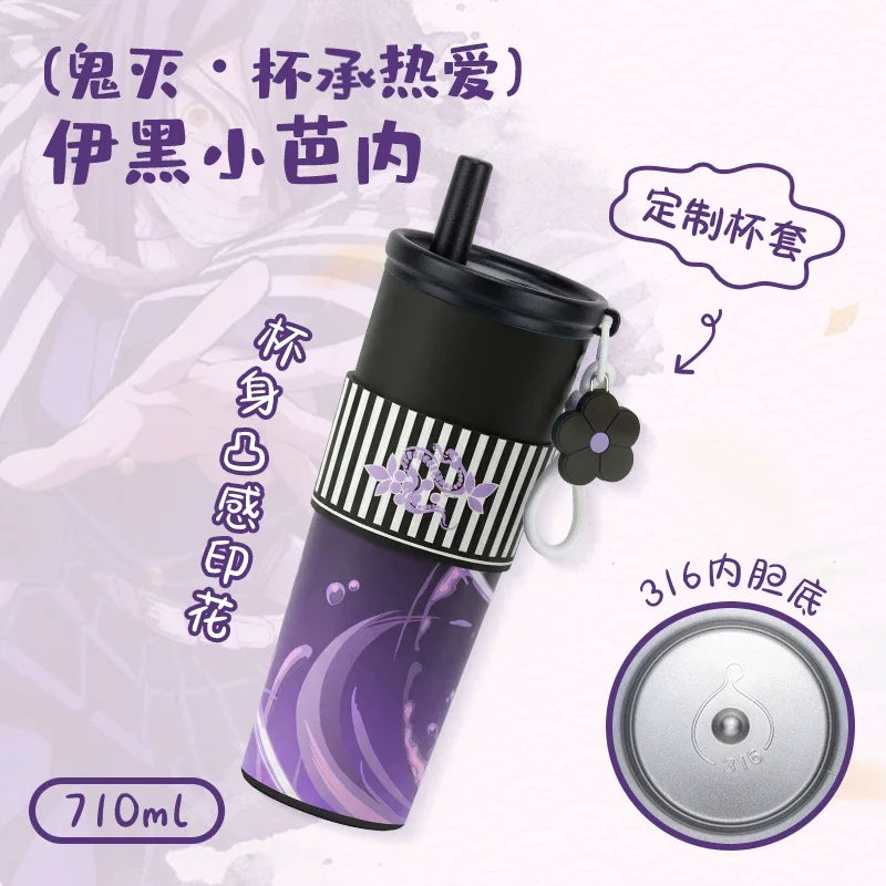 Anime Demon Slayer Vacuum Cup 24 Oz Tomioka Giyū 316 Stainless Steel High Capacity Car Coffee Cup Straw Thermos Cup Gift