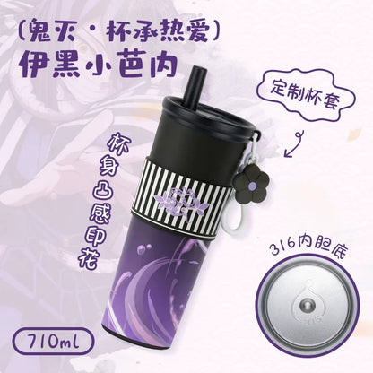 Anime Demon Slayer Vacuum Cup 24 Oz Tomioka Giyū 316 Stainless Steel High Capacity Car Coffee Cup Straw Thermos Cup Gift