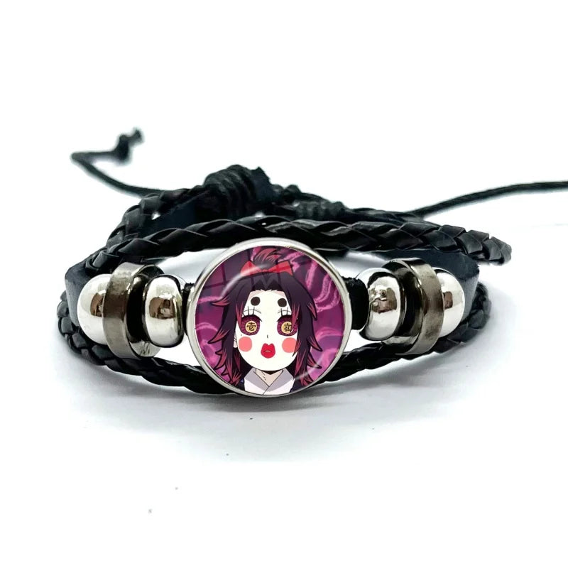 Kokushibo Anime Figure Leather Bracelets Cosplay Eyes Cartoon Horror Multilayer Braided Bracelets Bangles Handmade Jewelry Gifts